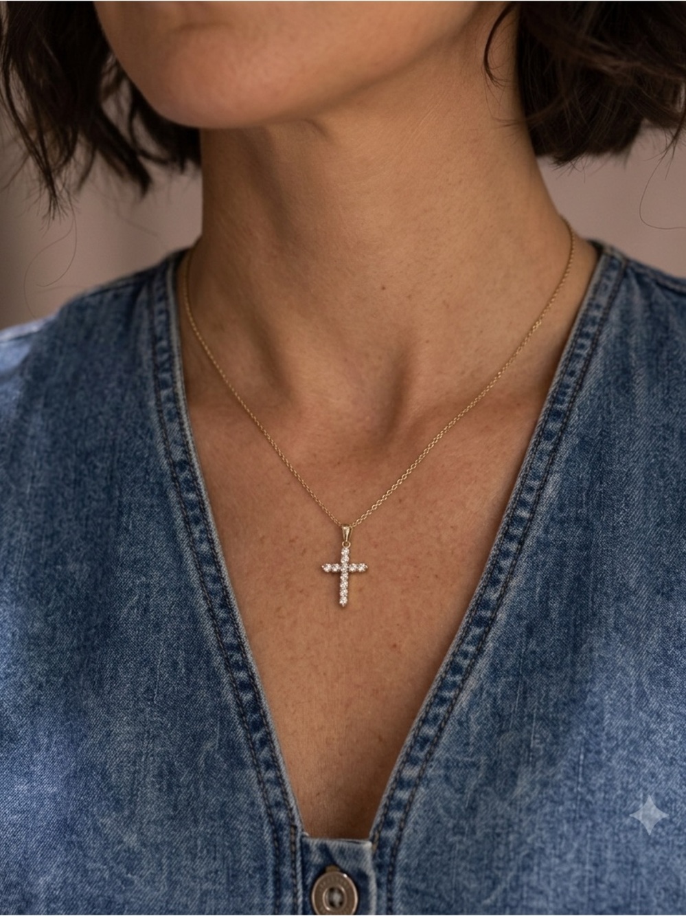 Gold Cross Necklace for woman | Dainty Cross Necklace | CZ Pendant Cross Pendant